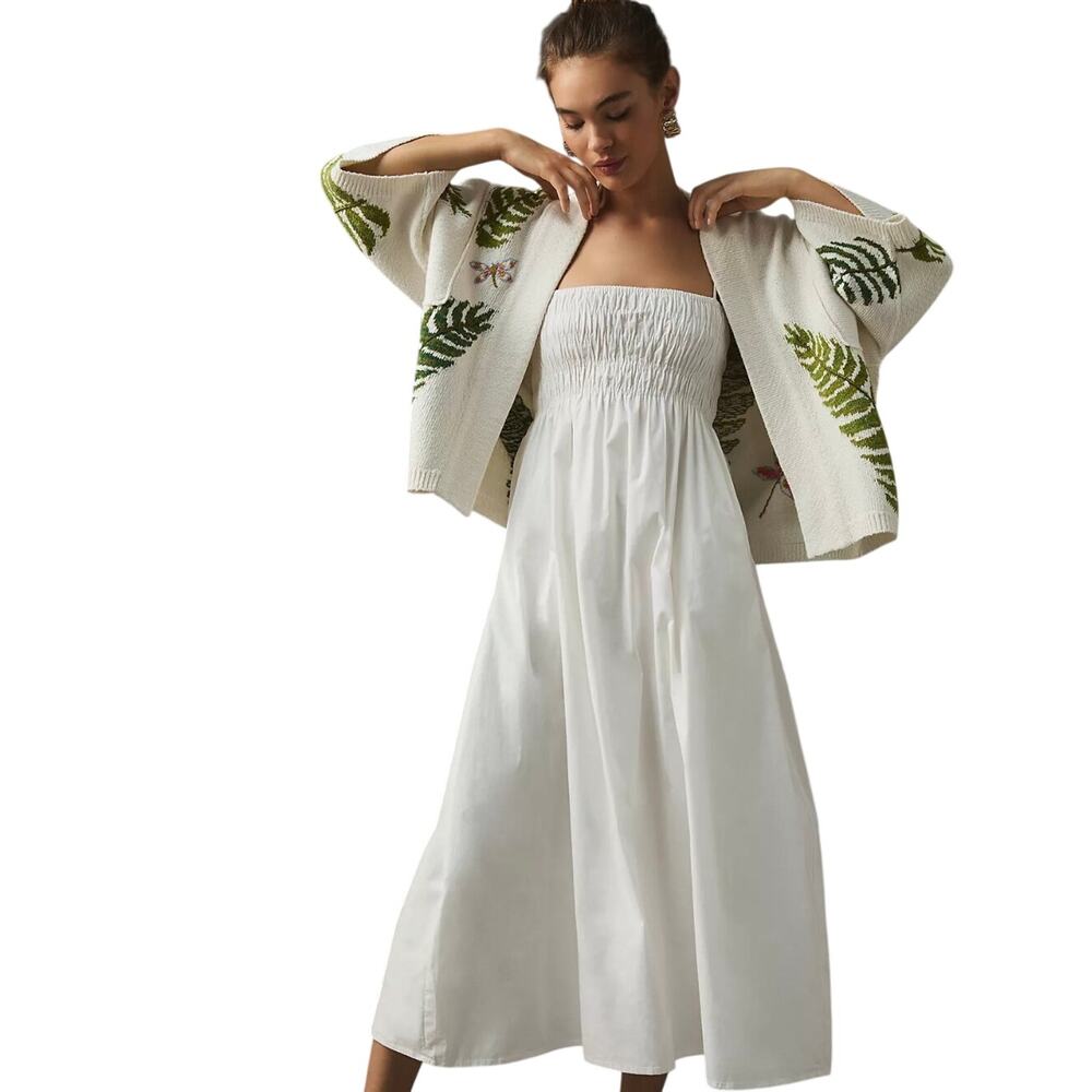Anthropologie Dragon Fly Fern Slouchy Cotton Blend Kimono Cardigan Cream M/L - Picture 12 of 12